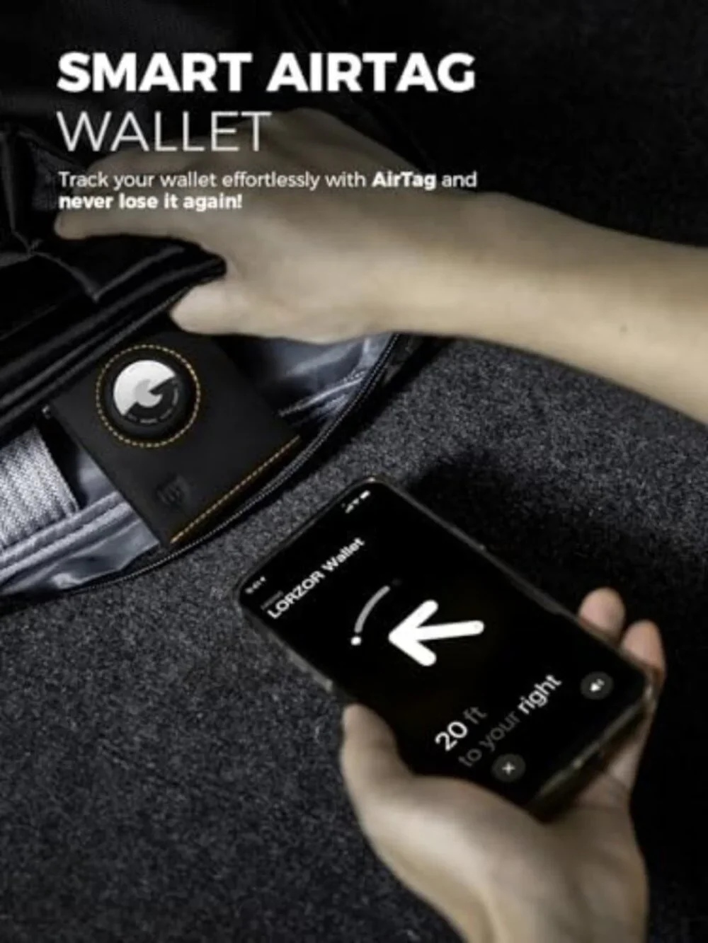 Slim Leather Wallet with AirTag Holder, RFID Blocking, Minimalist Card Case, ID